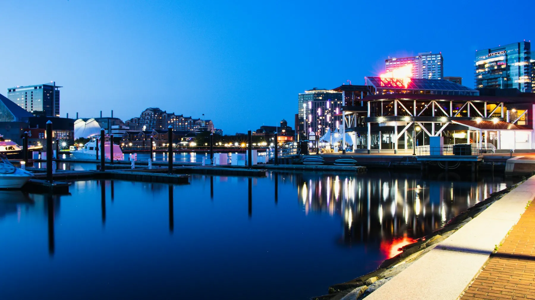 Boats and waterfront buildings at Baltimore's Inner Harbor
